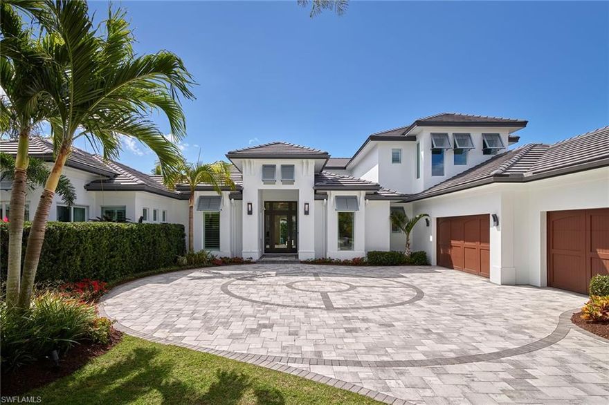 Streaming natural light fills the expansive great room plan in this impeccable Moorings residence. Classic wood floors and custom ceiling details provide an understated coastal elegance lending itself to any design style. The gourmet kitchen with direct access to a walk-in pantry and well-appointed service bar make entertaining effortless. Residents will appreciate the luxurious master suite conveniently located with an attached study and beverage center. Perfectly situated on an oversized cul-de-sac lot, the spacious backyard area allows for multiple places to lounge and relax. Moorings residents also have access to private Moorings Beach Park, only a short distance away.