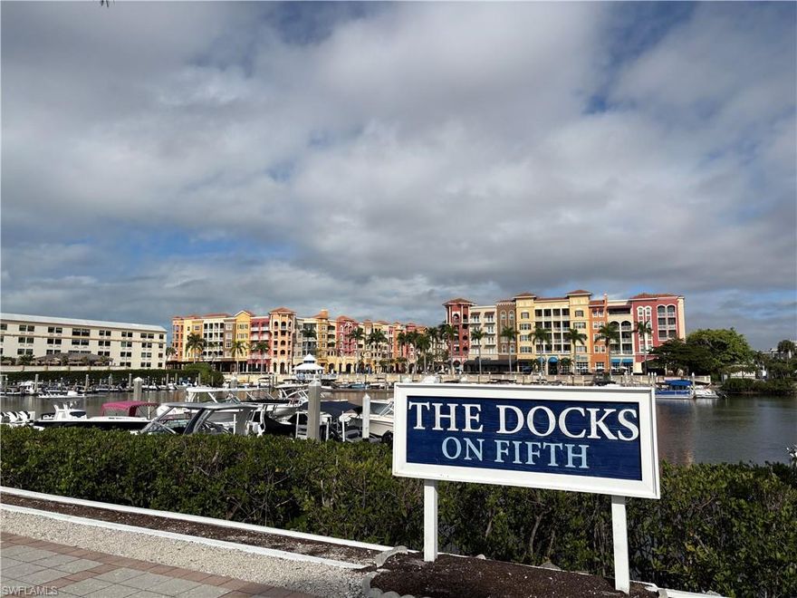 Located in the heart of Naples at The Docks on Fifth Marina, just behind Hyatt House Naples/5th Avenue and within walking distance to downtown’s renowned dining, shopping, and waterfront attractions, this premium 12-foot-wide slip accommodates vessels up to 34 feet overall and offers convenient access within a well-protected marina setting. The marina features floating concrete docks with water and electric included in the association dues, private gated parking exclusively for owners, key-access entry to individual docks, a full-time on-site Dockmaster, an air-conditioned owners’ lounge with restrooms, and ice available for purchase. The adjacent slip (D-11) is also available and may be purchased together.