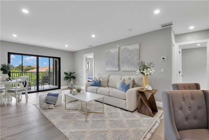 GREAT FOR SEASONAL OR YEAR ROUND LIVING! Second floor maintenance free living that is ONLY minutes from the gorgeous beaches that line the Gulf coast of Marco Island. Completely remodeled home from front to back w/ luxury vinyl durable flooring, designer cabinets & floating shelves in kitchen, quartz countertops, stainless steel appliances, stacked washer & dryer, and all new light fixtures w/ contemporary flair. This unit comes with 2 assigned covered parking spots. Within walking/biking distance from tons of shopping & dining options, only minutes from the nearest marina w/ outfitters, charters, rentals, & private storage, and just a short drive to the stunning beaches that line the Gulf of Mexico.