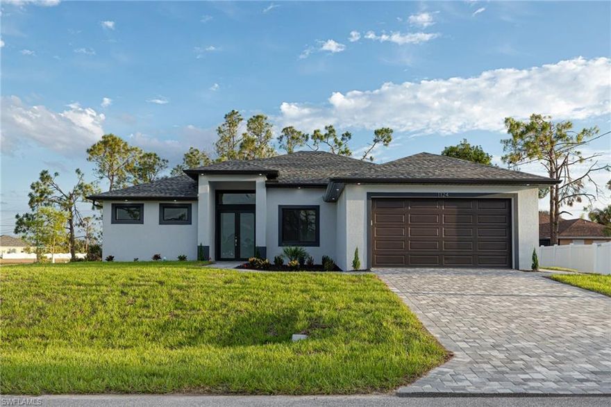 New construction in a fast-growing area in the city of Cape Cora is finished and READY TO MOVE IN! 
It is a house with a lot of clarity and spaciousness, an open concept with large windows. Large family room with 13-foot tray ceiling. Spacious master bedroom with tray ceiling, a couple of walk-in closets, and deluxe master bath with his and her sinks and fantastic walk-in shower. 3 additional bedrooms with ceiling fans, all with easy access to the bathroom. The 3 bathrooms have a shower, and glass doors in them and one of them has access to the patio. The property has a large furnished laundry room, with a washer and dryer. The kitchen has modern white cabinets and a large center island, NEW stainless steel appliances, interior doors, and impact-resistant windows and doors. The terrace is spacious, ideal for spending good times with the family, it is ready for you to place your outdoor kitchen if you wish. The yard is a corner lot, giving you a lot of privacy. 2 car garage. Close to schools, commerce, and main avenues. Ready to move into.