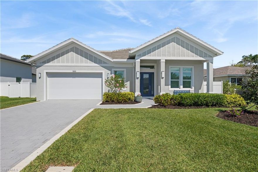 An elegant, newer construction single family home offering 3 bedrooms plus a den and 4 baths, on a lot and a half (75’ wide), providing exceptional space, privacy, and long-term value. Located on a desirable 500 block in Naples Park, it’s just a short walk or bike ride to the Wiggins Pass, Bluebill, and Vanderbilt beaches. Thoughtfully designed and beautifully finished, this home reflects the best of refined yet relaxed Naples living. Upon entering the home, you will appreciate the openness and thoughtfulness of the floorplan. Ten-foot ceilings throughout with 11.5-foot double tray ceilings in the foyer, kitchen, great room, den and primary suite. Wide-plank porcelain tile flooring, plantation shutters, and hurricane-impact windows and doors create a bright interior that is both stylish and storm-secure. The light-filled gourmet kitchen shines with white shaker cabinetry, honed Dolomite countertops, an induction cooktop, convection oven, and microwave drawer. A custom double-door pantry provides generous storage, while the built-in wine cooler and Sonos sound system make entertaining effortless. Smart-home wiring allows seamless control of lighting, sound, and systems with a simple tap. Each bedroom offers comfort and privacy, featuring California Closets and beautifully appointed bathrooms. The primary suite has an expansive double sink vanity, spacious walk-in shower, walk-in closet, and sliding glass doors opening directly to the lanai. The lanai includes an outdoor kitchen with a gas barbecue, refrigerator, sink and storage for your cooking needs. There is a large saltwater pool surrounded by lush colorful landscaping as well as a convenient outdoor pool bath and shower.  Enjoy the outdoor SONOS system while enjoying your outdoor time. The lanai is protected by electric roll-down hurricane shutters, offering both convenience and peace of mind. Family and friends will enjoy playing on the built-in bocce court. There is a 2.5 car climate-controlled garage, with slat walls, storage and a built-in workbench. The home includes a whole house Generac generator powered by a 500-gallon buried gas tank, ensuring uninterrupted comfort year-round.  Smart home technology allows most systems within the home to be managed from your phone, including the thermostat, pool / spa equipment, interior / exterior SONOS system, window / door security system, eleven exterior cameras, lanai hurricane screens, sprinkler system, garage door, garage split AC unit, and the whole house generator. Ideally located just minutes from beaches, shopping, dining, and entertainment, this home offers an exceptional lifestyle, equally suited as a full-time residence, seasonal retreat, or investment property. There is no HOA and, since located in Flood Zone X, flood insurance is optional.