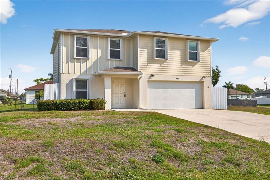 Discover this spacious 4-bedroom, 2.5-bath home in Cape Coral, FL. All bedrooms are located on the second floor, along with the washer and dryer for convenient laundry access. The property includes a fenced-in yard and a two-car garage, providing privacy and vehicle storage. Thoughtfully laid out living areas and the upstairs bedroom arrangement offer practical everyday living in a desirable location. Fenced yard pet friendly