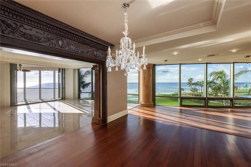 Perfectly situated along the Gulf and boasting a private walk out, this extraordinary residence lives like a beach house with breathtaking 360-degree views. Truly remarkable and featuring over 8,000 total square feet with a gracious master, separate suite with kitchen for guests or in-home care, built in garage storage area, private additional interior storage and an expansive outdoor terrace, this exceptional gem offers unrivaled luxuries. Idyllically located only a short walk to the Venetian Village and central to the fine dining and shopping of downtown Naples and Waterside Shops, this rare opportunity to own a true beach walk out in one of Park Shore’s most renowned buildings, Le Rivage, cannot be overlooked. To complete the beach house lifestyle, Park Shore residents are eligible to lease or purchase a boat slip in the Venetian Bay Yacht Club.