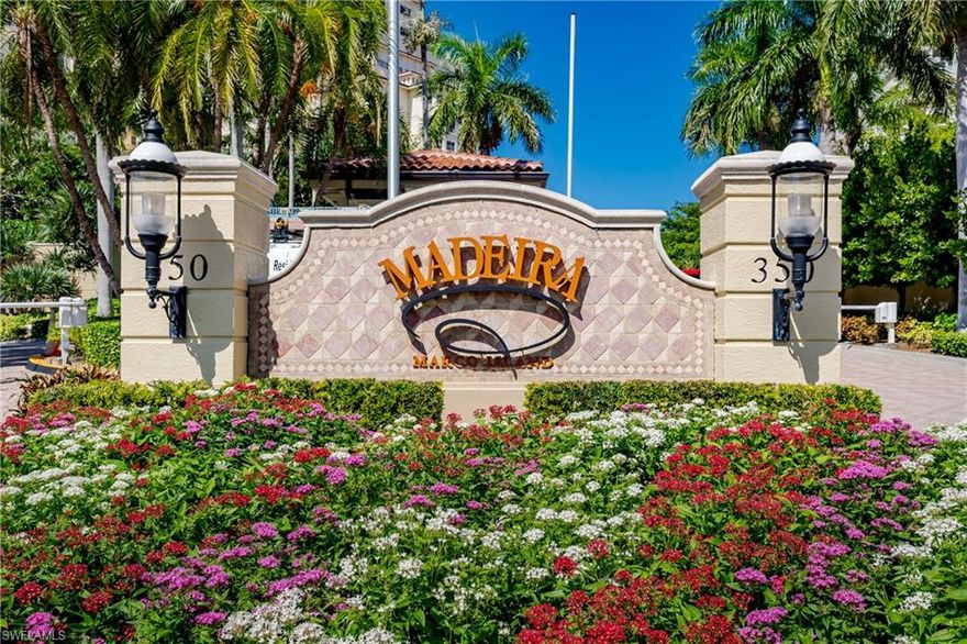 Exclusive Madeira Condominium!! Fantastic panoramic views of the gulf and sunsets from the lanai, living room and master suite. This 3539 square foot turnkey furnished condo with upscale finishes throughout has 3 bedrooms, 3 1/2 baths. The condo features a great room with southwest views, a large seating area, family room and dining space. The kitchen features top of the line appliances, gas stove, dark cabinets, marble countertop, backsplash, pantry and breakfast bar. Separate large family room/office is located off the kitchen with a full view of Marco Island. The Master Suite has lanai access with a great view of the gulf. There is also a seating area, large walk-in closet and a large master bathroom with dual sinks, marble countertop and extra-wide shower with marble finish. There are two guest suites each with a separate bathroom. Enjoy the gulf view as you enter the lanai through pocket sliding glass doors. Hurricane sliders and windows throughout, both lanai's have electric shutters. Madeira amenities include beach side pool with bar, spa/hot tub, guest suite, community room, fitness center, pickle ball, tennis courts, and beach access