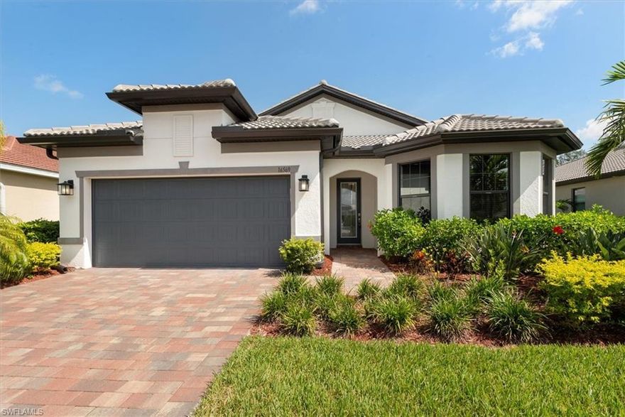 Over $150,000 in upgrades and custom additions make this 2023 Pulte built home a fantastic find!! The kitchen is sure to impress with 42" upper cabinets, roll-out trays, a pull-out trash bin, quartz countertops, a generous 9' island with end cabinetry, stylish 3x6 tile backsplash, and upgraded stainless appliances, including a counter-depth refrigerator and JennAir range with exterior vented hood. This floor plan has an expanded great room and an additional built in buffet with dual wine coolers. The bathrooms are beautifully finished with upgraded wall tile, comfort height vanities, brushed nickel faucets, undermount sinks, and quartz countertops. Other thoughtful details include a bay window in the front room, an accent wall in the primary bedroom, closet organizers in both the front room and primary bedroom closets, designer light fixtures and ceiling fans, custom cabinetry in the laundry room and hallway, a stylish sliding barn door to the den/flex room, upgraded tile flooring set diagonally in hallway and main living areas, and 8' interior doors throughout The HUGE screened lanai is big enough for a hot tub, grill area, and gathering space. The extended garage has room for two cars and a golf cart, with an added dropdown storage rack, storage shelves, storage hooks, and an epoxy floors! 

The home’s location is perfectly situated within close proximity to both the community entrance and clubhouse for ultimate convenience. Sellers may be willing to include a golf cart with acceptable offer. Enjoy Country Club living with bundled golf, a driving range, putting green, practice holes, 2 restaurants, 2 resort style pools, a fitness center, tennis courts, pickleball courts, bocce ball, a clubhouse...and an abundance of year-round activities! This move-in ready home checks every box, so don’t miss your chance to make it yours! Some photos have been virtually staged.