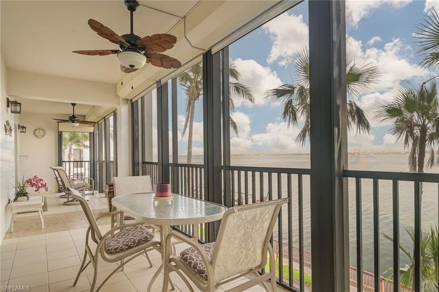 Come and see the spectacular riverfront views and incredible sunsets from this 2nd floor unit in Pointe Royale. This is a light and bright 3 bedroom, 2 bath end unit with over 2000 square feet of living area and is being sold completely furnished. The expansive lanai gives you incredible views and allows you to open all your doors and enjoy the breeze with no bugs! The unit has been meticulously maintained and has been updated with incredible hardwood floors. Electric shutters were installed throughout the condo, so if you are traveling your place is nice and secure - although with these views you would never want to leave home! With its central location you can walk to all the downtown events including free riverfront concerts, art walk, music walk, and professional theatre. There is a weekly farmers market, and the grocery store, pharmacy and restaurants are only a stone's throw away. Amenities include 24 hour guarded gate, secure parking garage, tennis, pickleball, workout facility, fishing pier, card room, pet walk area,car wash station and of course a fabulous, heated swimming pool. See for yourself what the Florida lifestyle is all about.