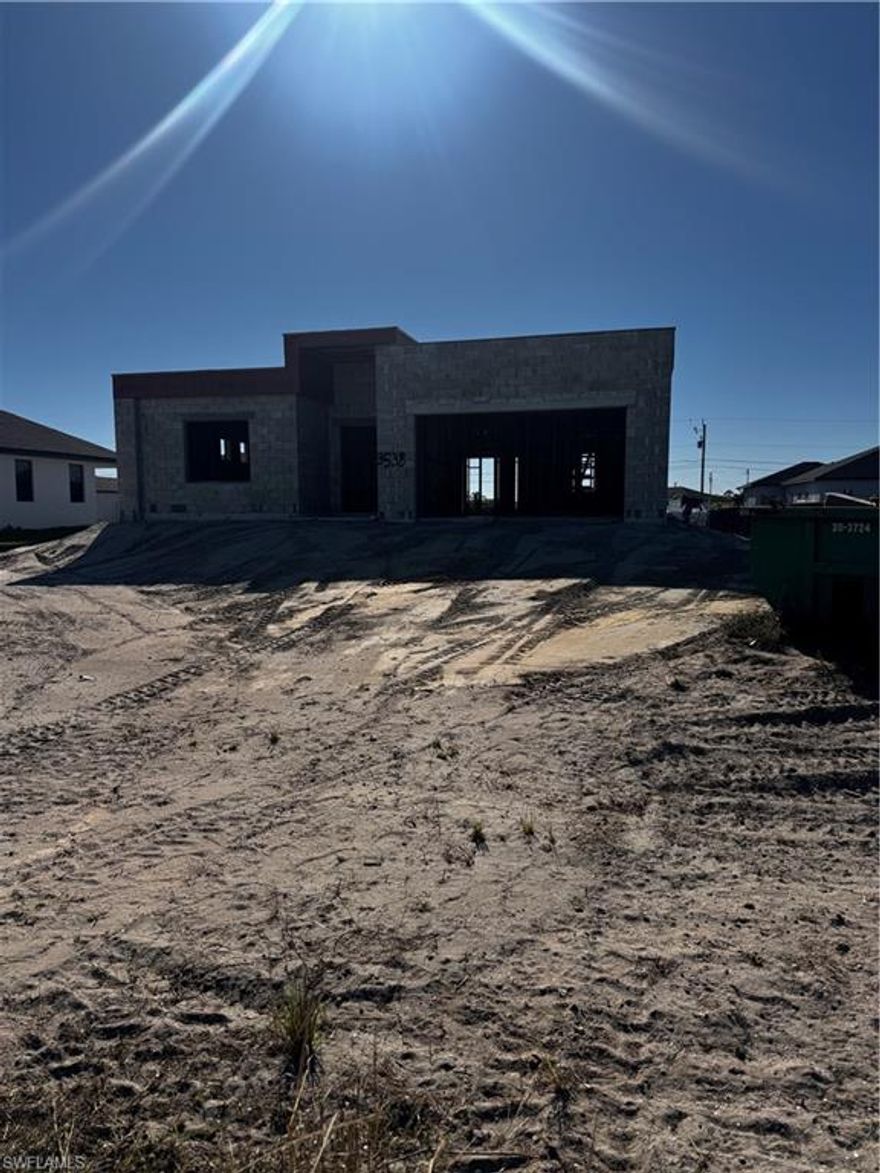 This property offers incredible potential to build or invest in one of the fastest-growing areas of Cape Coral. Ideally located, this future home will be bright and spacious, providing a peaceful residential setting while still being just minutes from outdoor recreation, restaurants, and shopping.
Featuring 1,904 sq ft of living area, this is a fantastic opportunity you don’t want to miss.
This residential property also offers a major head start for your next project, as both the block walls and roof structure are already completed. With building plans included, you can skip the most labor-intensive phases and move directly into the finishing stages, significantly reducing your construction timeline.