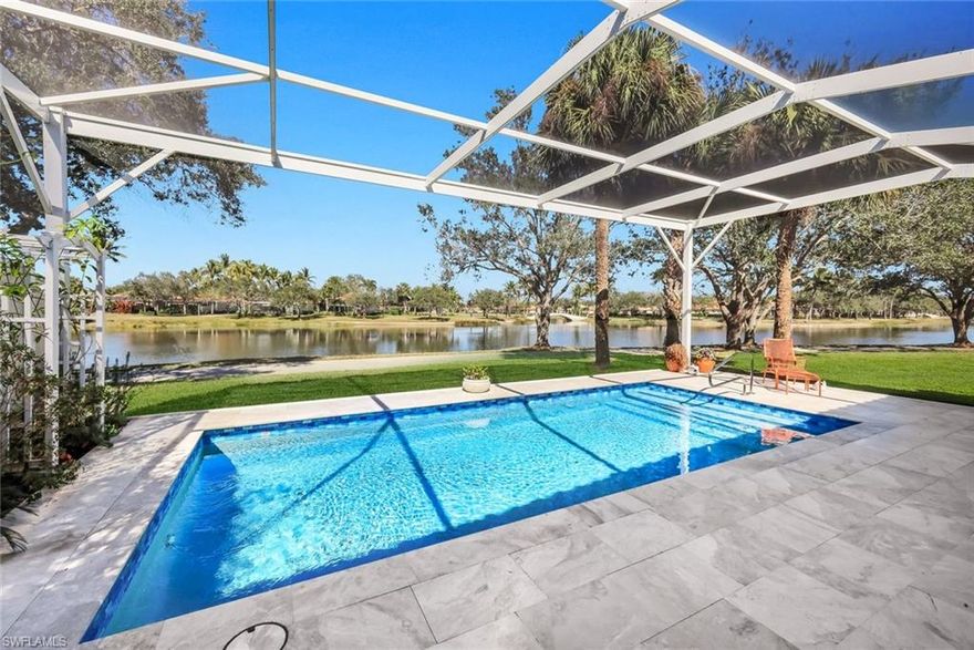 Exquisite Waterfront Oasis in Coveted Naples. Welcome to 5343 Hawkesbury Way, where luxurious living meets serene waterfront views. Nestled in the prestigious Island Walk community, this exceptional Oakmont model offers the ultimate in coastal lifestyle. Step into the entrance that sets the tone for elegance and sophistication. The Open floor plan boasts 3 bedrooms, a den and 2.5 bathrooms. Seamlessly blending contemporary design with timeless craftsmanship. Spectacular 12ft. volume ceilings and oversized hurricane sliders flood the Great Room with natural light, creating a warm and inviting atmosphere throughout. The heart of the home is a chef’s dream kitchen, complete with top-of-the-line appliances, Quartz countertops, and a spacious island perfect for entertaining. Adjacent, the informal dining area overlooks breathtaking water vistas, making every meal a scenic experience. All new hurricane windows and doors installed in 2025. The roof was replaced in 2021. Retreat to the master suite, a sanctuary of comfort featuring a spa-inspired en-suite bathroom and private access to the Screened Lanai. The 2 additional guest bedrooms offers generous space and picturesque views, ideal for family or guests. Outside, a private oasis awaits. The expansive travertine patio with a sparkling resurfaced pool is the perfect setting for outdoor gatherings or peaceful relaxation. All while enjoying the tranquil waterfront backdrop and your picture window screened lanai. Located in one of Naples' most sought-after neighborhoods, residents enjoy access to exclusive amenities including [list any community amenities]. With close proximity to renowned schools, shopping, and dining, every convenience is within reach. Don’t miss the opportunity to experience luxury living at its finest. Schedule your private tour of 5343 Hawkesbury Way today and discover the epitome of resort living.