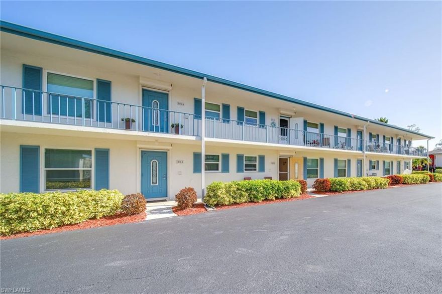 The perfect 55+ condo to enjoy during the Season or all year round. Offered Turnkey furnished, this light and bright condo is in a small and friendly community just 10 minutes from downtown Olde Naples. The enclosed lanai expands your air conditioned space, is accessible from the primary bedroom, and has serene views of the large landscaped area adjoining the beautiful pool. Compare at this price and you will see why this is the best value in the area, and here you can even have a small dog or cat. Covered carport parking and a personal storage unit. Washer and Dryer in residence. Beaches, golfing, shopping all within minutes.