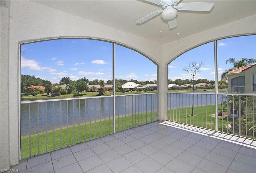 It's all about the view! Fantastic lake views from this second floor 3 bed 2 bath condo in the heart of Vineyards.  Neutral carpet in living areas and bedrooms, granite counters in kitchen, a/c just over one year old, new microwave and attached one care garage.  Club membership is optional and at various levels, with new facilities opening in December 2018.  Fiber optic integration with high definition TV, high speed internet and phone line all included in association quarterly fee.