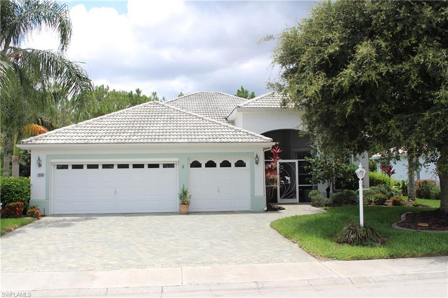 IBIS III with a 2 car PLUS golf cart garage on an extra large lot with a preserve view! Room to add a pool plus the lanai is extra large (36 ft x 12 ft). All new screens in 2012. Extras include custom window treatments, plantation shutters, fans in all rooms, new light fixtures, crown molding plus 5 1/4 inch base molding, new tile floors in living area, kitchen with granite counter top & back splash, large pantry,  new appliances & cherry cabinets in 2014. The eat-in cafe is accessible to lanai thru dual sliders. Both the master & Suite II have large walk-in closets & access to the lanai plus Suite II has a built-in desk & a Murphy bed.  Both bathrooms have granite counters & the master bath was recently remodeled. Add to all this a large laundry area with built-ins, granite counter & a utility sink. The home comes equipped with electric hurricane shutters on the lanai, manual roll down shutters & plexi. There are custom pavers on lanai, drive & sidewalk, skeeter beater garage screen, curbed landscaping & fruit trees. The outside of the home was painted in 2013 & inside in 2014.  The large screened lanai has a beautiful water feature. The Lanai furniture will remain with the home.