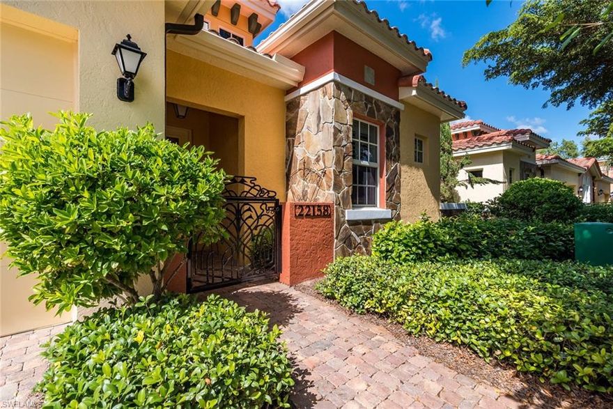 Rarely available pool/spa villa home with extensive upgrades.  Starting with polished travertine floors, Bamboo floor in third bedroom/den, carpeted bedrooms.  Kitchen  LG Black stainless steel appliances new in 2019, Granite counters, new pantry, Travertine backsplash, pull out drawers in cupboards. High end Trane AC only five years old. Crown molding in Living area, Planation shutters in all bedrooms. 8' doors throughout, Califirnia closet in master, raised toilets in both bathrooms, seamless shower door in Master bath, Hot water heater 6 years old, both shower floors regraded and tiled, pool heater rplaced  in 2017 along with pool renovation $6900, brick paverpool deck cleaned and sealed this year,pool cage electrostatic paint and super screen  Garage is painted with porcelian tile floors.  Rapallo is a mediterranean style resort community with  almost every amenity imaginable and walking distance to the Coconut Point Mall. just minutes to the beaches and only 12 miles to the airport.  Owner needs to lease back for $1500 a month until Feb 1st maybe sooner. Professional pictures later today