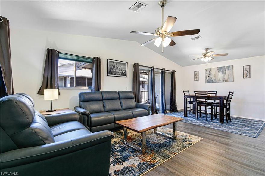 Welcome to your move-in-ready TURNKEY FURNISHED oasis in North Fort Myers! This beautiful 2-bedroom, 1.5-bath condominium is a gem that is high and dry on the second floor - no flooding here! Featuring nearly all-new furniture, this stylish and comfortable unit is ready for you to unpack and enjoy from day one. The open layout maximizes space and natural light, creating a warm and inviting atmosphere perfect for relaxing or entertaining. The screened in porch offers a wonderful place to relax outside while providing shelter from the elements along with an extra storage closet. Step outside and discover a vibrant community packed with amenities: take a dip in one of the multiple swimming pools (the closest pool is just across the parking lot), challenge friends to a match on the tennis and pickleball courts, or unwind at the clubhouse. Nestled in a peaceful, quiet area, this condo still keeps you close to everything - shopping, dining, and entertainment are just minutes away. Don’t miss this rare opportunity to own a hassle-free, fully furnished retreat in a prime location!