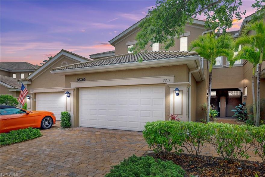 TOTAL NEW A/C AUGUST 2, 2019!! Located in Marbella at Spanish wells, this beautiful 1st floor condo showcases a lovely southeastern exposure lake view.  This is the Key Biscayne floor plan with 2-car garage and features the popular, great room plan which includes a kitchen open to living and dining area.  All of the living areas are located on the ground floor. Other features include warm wood flooring and electric blinds in the main living area, newer kitchen appliances and on-trend coastal gray paint. The master suite is spacious with two closets, including a walk in, dual sinks plus a deep soaking tub and separate shower. The third bedroom has a built in Murphy bed and storage system.  This condo it is nestled into a quiet, low traffic area of Marbella near a cul-de-sac. Marbella offers two pools for residents use. Spanish Wells Country Club offers a 27-hole golf course, restaurant and bar, 5-Har-Tru tennis courts, fitness room, bocce, and a variety of other activities. Membership is optional. Only 3.5 miles from Bonita Beach, with easy access to shopping, fine dining, I-75 and RSW. Floor plan available upon request.