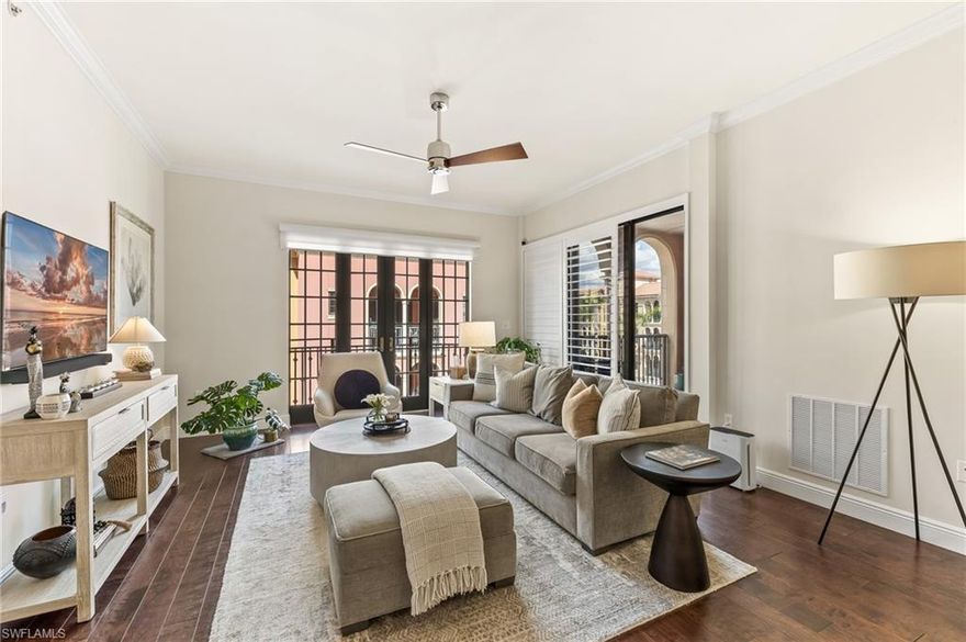 Welcome to this beautifully maintained 2-bedroom plus den, 2-bath, end unit, penthouse in the highly sought-after Residences at Coconut Point. This light and inviting condo features updated wood flooring throughout the main living areas, 10 foot ceilings and a stylish, completely remodeled kitchen with a breakfast bar perfect for casual dining and entertaining. The open living space flows effortlessly to a Juliet balcony and a grand lanai, ideal for relaxing and enjoying the Florida lifestyle.

The spacious primary suite offers comfort and privacy and includes an updated bathroom with Quartz countertops, a large soaking tub and two walk in closets with custom closet systems, while the additional bedroom and versatile den provide flexible space for guests, a home office, or hobbies.

Homeowners in The Residences at Coconut Point enjoy a secure, well-maintained community with amenities that include a resort-style pool, fitness center, and social spaces. Perfectly located within SWFL's top rated Coconut Point Mall, you’ll have premier shopping, dining, and entertainment right outside your door and residents get an exclusive 10%-20% discount at many stores. This fantastic unit also includes two reserved garage parking spaces and an air conditioned storage room for your convenience. HOA fees include high-speed internet, premium cable, water, sewer, and trash making this condo one of the best values in SWFL.

The community is also conveniently situated near pristine Gulf beaches, golf courses, Hertz Arena, Florida Gulf Coast University and Southwest Florida International Airport, making it ideal for both full-time residents and seasonal owners.