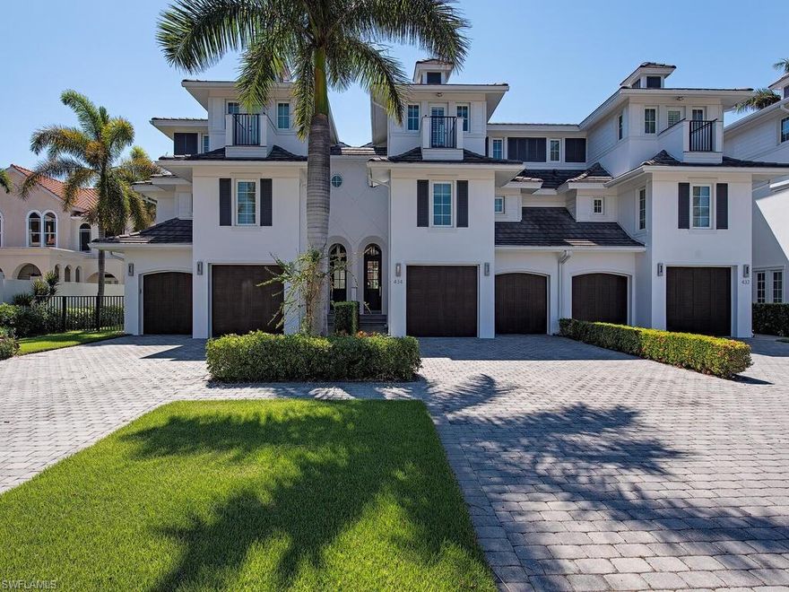 Designer decorated and furnished and ready to move right in. This is a phenomenal location on a quiet Avenue (not a through street) shaded by Royal Poinciana trees. 3 blocks from world famous 5th Avenue South shops and restaurants and only a short walk to the white sand beach stretching along Old Naples shores. High ceilings coupled with the villa's south exposure make it light and bright. Spacious outdoor living includes your own private heated pool surrounded by a sun deck, several covered living spaces, fenced and gated yard perfect for your pet. A lovely entry leads through to the first floor living space lined with a wall of sliders. The gourmet’s kitchen is outfitted with top-of-the-line appliances and an abundance of cabinetry as well as a private courtyard. Each bedroom is en-suit; including a lavish master with a private balcony, morning wet bar, walk in closets, and a resort inspired master bath. A private elevator provides access to all levels of living. The building is concrete block throughout including poured concrete floors.