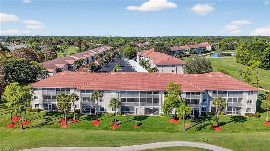 Enjoy beautiful golf course and lake views from this spacious end-unit condo in Glen Eagle Country Club with GOLF MEMBERSHIP INCLUDED. Featuring 2 bedrooms + den, 2 baths, covered parking, plenty of guest parking and walking distance to the community pool and tennis court. Glen Eagle Golf & Country Club is a bundled golf community featuring an 18-hole championship golf course and a wealth of social activities and amenities, including a resort-style pool, pro shop, restaurant and lounge, tennis, bocce, card room, billiards, and a separate fitness center with a café.  Take a short drive to Naples pristine beaches, downtown top-rated restaurants, shopping, theatres and more. The perfect opportunity to enjoy the Naples golf lifestyle.