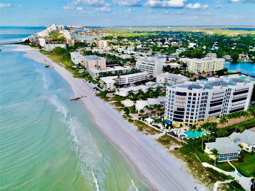 Welcome to the Sancerre, 23 unit luxury high rise residences situated directly on the gorgeous Gulf of Mexico, just south of Doctors Pass. Revered as the most exclusive and desired building in Naples with a concierge staff of excellence focused on a 5 star personal experience 365 days of the year at any time of the day or night.  A spacious 4448sf under air of elegant living, with all 4 balcony's boasting Gulf views or wonderful  bay views of Hurricane Harbor. Located on the 8th floor this 3 bedrooms with  3 ensuite baths  plus  a powder room, as well as a den and a study provides ample room for you and your family.Excellent craftsmanship shines through with black walnut parquet flooring, custom cherry cabinetry, custom wood paneling with a secret door, and many beautiful  stone finishes such as rainforest green and rainforest gold marble in the 3 gas fireplaces and smooth surfaces, very rare Rosa Damascus marble bathrooms, and honey onyx  in powder room.  Top of the line, Wolf double oven and cooktop, Sub Zero refrigerator, Mele dishwasher, Wet bar with refrigerator. Top it all of with your own attached 2 car air conditioned garage exclusively for only the 8th and 9th floor units.