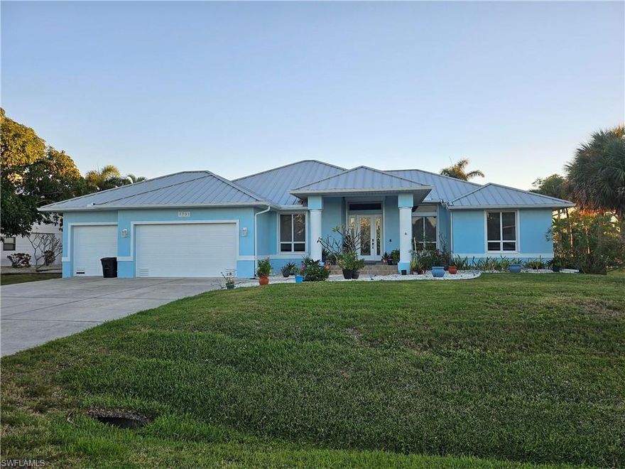 Southwest Florida Gem located in Bokeelia, FL on beautiful Pine Island. 
2619 SF Lakefront 3/3 Single Story Pool Home with Den plus a 3 Car Garage sitting on a 15,000 SF Lot (.34 of an acre) guaranteeing you a peaceful island retreat and lifestyle. Pine Island is within easy reach of Cape Coral, Fort Myers Intl Airport and Interstate 75. Turnkey Home with a number of recent expensive upgrades sitting on a 9 Foot outside ground elevation keeping you high and dry inside no matter what the storm conditions might be outside. Located directly at the middle of a lake with the Gulf waters less than a mile away. Enjoy amazing nightly Sunset Views from your Screened-In Pool Lanai. For those who own a boat on a trailor you will be just 3/4 of a mile from the popular Pineland Marina Boat Launch and the beautiful calm boating waters surrounding Pine Island. Capitiva, Sanibel, Useppa and Boca Grande Islands are just a short boatride away. Only minutes away from the more than 10 Island Restaurants along Matlacha and Pine Island. Many have Tiki Hut Bars and nightly Live Island Music while regularly serving fresh Seafood caught  from the Gulf daily.

Recent Upgrades: 
Brand New Modern Seam Metal 16" Panel Width Roof installed with new Facia and Gutters in 2024. (50 year roof lifespan). Rheem 50 Gallon Tank Home Water Heater installed in 2024 with a 6 year warranty. American Standard 5 Ton AC Unit with Air Handler installed in 2019. Kidney Shaped Swimming Pool renovated in 2024 with a new Pebbletec Flooring, Pool Tiles, Multi-Colored Pool Light plus a new Pool Pump. Panorama Pool Screen giving you an unobstructed view of the lake from your Living Room installed in 2022. Entire Exterior of the Home repainted in 2023. Guest Room Sliding Glass Doors open up to the Pool Lanai as does the Guest Bathroom for easy access in and out for your Guests. Outdoor Pool Shower in the Lanai along with a convenient Pool Storage Closet. 10 zone automatic sprinkler system covers the entire property. Spacious 3 Car Garage with a back door to your property plus an attic overhead for extra storage along with parking for up to 7 cars in the driveway. 7 Foot High 4-Panel Multi-Slide Glass Doors open up the Living Room to the Lanai, a nice feature to have for those parties with family & friends. Grand Master BR with Redwood Floors, 7 Foot High 4-Panel Multi-Slide Glass Doors along with Twin Power Window Shades and a stunning Lakefront View. A total of (7) Ceiling Hideaway Closets in the Hallway & Guest BR's for extra storage. (3) Power Stormsmart Fabric Roll-Down Hurricane Shutters protecting the entire Lanai Area (prevents up to 150+ mph winds) including roll-down Hurricane Shutters for the Front Windows of the Home and the Glass Front Door. Aluminum Easy-Shut Accordian Hurricane Shutters for all of the House Side Windows including the Pool Guestroom Bathroom Door in the Lanai Area. This home has it all.