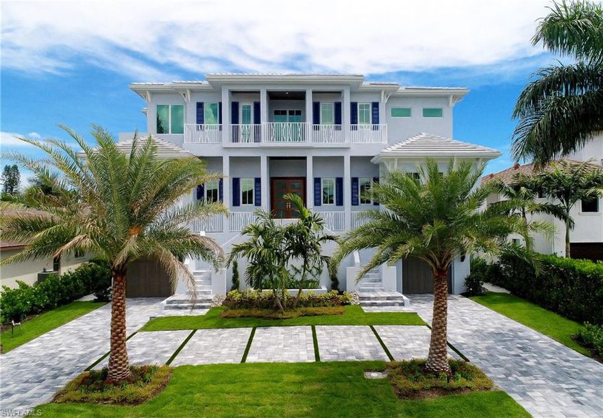 June 2019 new construction southern exposure home available in Conners Vanderbilt Beach.  This waterfront home features all concrete construction, low E impact windows and doors, most current hurricane impact codes and electric impact shutters to protect the lanai outdoor area.  The two story great room offers wide canal views with custom fireplace and porcelain carrara surround.  The beautiful kitchen features large island and custom cabinetry with appliances and the latest leatherized Quartzite countertops.  Three guest suites, plus den, four and a half baths, and six+ car garage.  Other features include a main level spa that cascades down to swimming pool, outdoor kitchen with gas grill and gorgeous wood lined ceilings, custom wine room, wide plank oak wood flooring, and private elevator to all floors.  The master suite offers a spacious bathroom with dual floating vanities, custom cedar sauna, freestanding soaking tub and marble flooring. Boat dock with lift is included and offers direct Gulf of Mexico access! Conveniently located to upscale shopping and the areas finest restaurants. Fantastic canal front home! Designer custom furninshings are negotiable. Ready to move in.