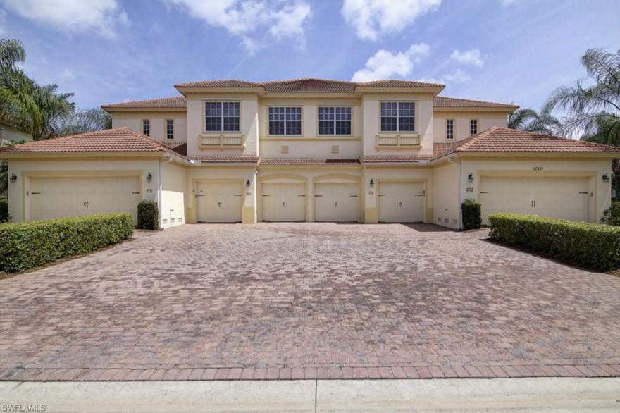 This one owner first floor coach home with 2 bedrooms and a den, 2 baths and a 2 car attached garage is not to be missed. It has a kitchen wonderful for entertaining with 36 inch upper cabinets with molding, solid surface counter tops, a tiled backsplash, upgraded Whirlpool appliances, a porcelain double-bowl kitchen sink, a pantry and a sunny oversized breakfast room. This beautiful property features many more upgrades including tile flooring set on the diagonal in the kitchen and baths, plantation shutters on all windows and custom roll-down sun screens to help shade the lanai.  There is easy access to the large lanai with sliding glass doors in both the great room and the master bedroom. This property is storm safe with accordion shutters on all the windows and along the back lanai. The master suite is a step above with two walk-in closets, one perfect for the woman of the house and the bathroom boasts dual vanities, a huge tiled shower and an oversized tub. There is plenty of storage between the laundry room, the separate storage area and the garage. Emerson Square is a very active and friendly neighborhood with a community center with a pool, exercise facility and social room.