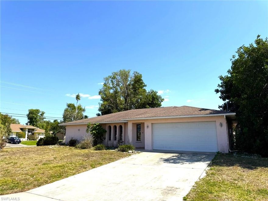 Now is Your Chance! Great SE Cape Coral Opportunity! Fantastic Large SE Cape Coral Home On A .36 Acres Oversized Corner Lot on City Utilities! Fantastic Split Floor Plan with Three Bedrooms and Two Full Baths Plus Two Large Living RM Areas, A Dining RM Area, and an Informal Dining Area off of the Kitchen. Galley Style Kitchen Layout with Breakfast Bar and Pass Thru Window with Bar over the Sink to the Bonus Finished Florida RM Plus a Screened Lanai and a Huge Yard! Fabulous Interior Utility and Laundry Room with Wash Sink and Shelving. Large Main BR with Large Closet and Main Ensuite Bath with Dual Sinks and Tub Shower Combo. Good Sized Guest Bedrooms and Closets. Guest Bathroom with Tub Shower Combo with a Pool Bath Set or Other with Access to the Current Florida RM/Enclosed Porch! Two Car Garage with Side Yard Access Door. Huge Yard! Other Features Include: Close to the Mid Point Bridge, Veterans Parkway, and Right across or parallel from Shopping, Dining, Banking, Grocery, Medical, and Services. Not in a flood zone. Small Assessment Balance. City Utilities! Make this Home Your Own Today!