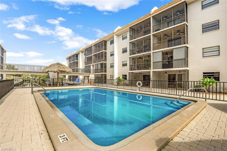 Available now in Spanish Harbor! Enjoy a spacious split floor-plan that features 2 Bedroom/2 Baths, screened in lanai, and western exposure. Lanai opens up to overlook the pool and cabana area. Second floor unit stayed high and dry during Hurricane Ian. Boat slip available with HOA (Up to 25`) first come first serve. GULF ACCESS - Canal leads out to the Imperial River. Great fishing - scenic ride out (3 Miles to Gulf of Mexico) prep station available. Ideal location close to Bonita Beach Road and Tamiami Trail E - accessible by Old 41 or Arroyal Rd. Less than a mile from plaza`s that feature Publix, Aldi, Crunch Fitness, Esporta Fitness, Ace Hardware, CVS, Walgreens, UPS Store, and countless shopping and dining options. Less than 7 mile drive to Coconut Point and Mercato in Naples.