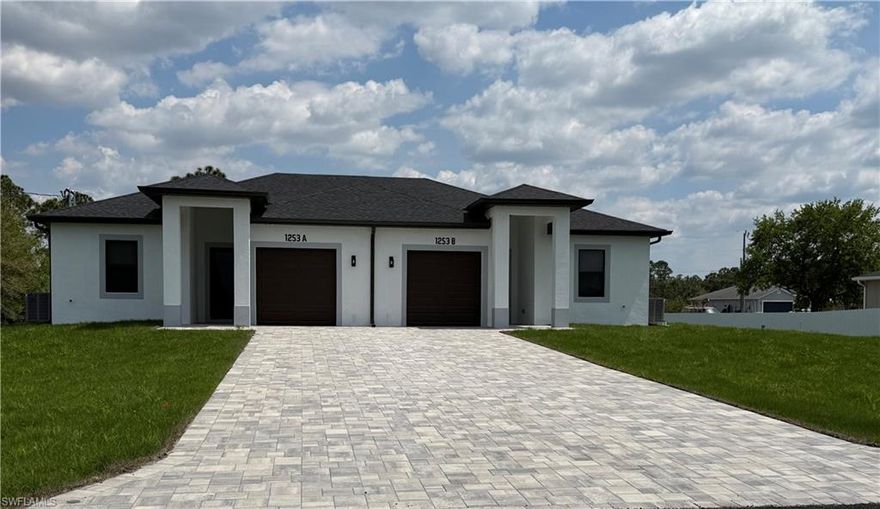 Brand new 3 bedroom 2 bath duplex situated on a desirable corner lot, offering added privacy with separate entrances for each unit. Beautifully designed features tile flooring throughout, elegant quartz countertops, and a modern kitchen equipped with stainless steel appliances. The spacious open-concept layout seamlessly connects the kitchen and living area, perfect for entertaining. Enjoy a private lanai for outdoor relaxation, along with the convenience of a one-car garage with an automatic opener. Ideally located with easy access to State Road 82, providing quick connections to shopping, dining, and surrounding areas.Sonia Rios Realty, we strive to provide an experience that is cost-effective and convenient. That’s why we provide a Resident Benefits Package (RBP) to address common headaches for our residents and provide must-have services for our renters which includes rent, plus insurance, pest control, air filter delivery, utility setup assistance, credit building and more at a rate of $49.95/month, required with the rental.