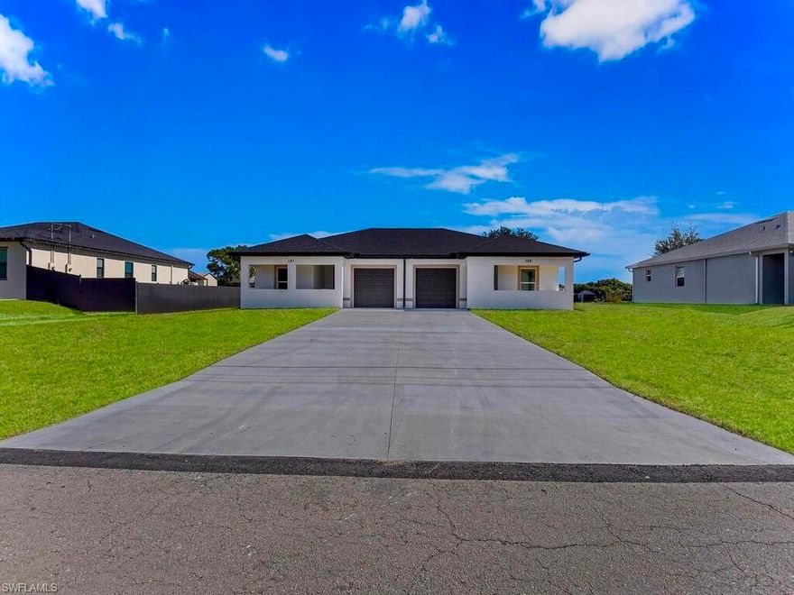 Welcome to this magnificent 2026-built 6-bedroom, 4-bath multi-family home, nestled on a quiet street just minutes from Fort Myers and all major amenities. These highly desirable floor plans feature custom tiled front patios, wood-plank tile flooring throughout, impact-resistant windows and doors, and open great rooms anchored by a granite breakfast bar, soft-close shaker cabinetry, crown molding, and a built-in pantry. The kitchens are complete with stainless steel appliances and open to triple sliding glass doors leading to a spacious back patio with epoxy flooring, ideal for entertaining. Bathrooms showcase glass-framed barn-door walk-in showers, oversized vanities, custom mirrors, and modern recessed lighting. Additional highlights include laundry rooms under air, premium fixtures, appealing bypass closet doors, walk-in closets, extra storage closets, and epoxy-finished garage flooring. This property is move-in ready and ideal for investors seeking strong rental income or owner-occupants looking to live in one unit while renting the other. A prime opportunity—schedule your private showing today.