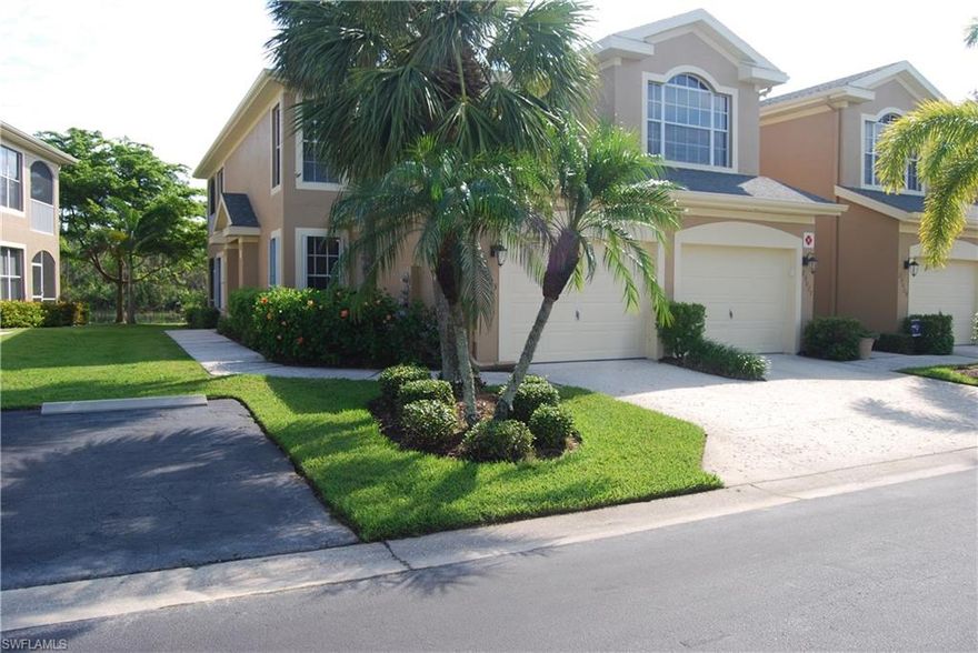 Lakeview 1st floor condo with private setting.  Clean and Fresh with Open floorplan has dinning-living room, large master with soaking tub and separate shower, split bedrooms. Kitchen with pantry and breakfast seating area.  Newer appliances. Flooring has 20" tile (on a diagonal) in main areas with bedrooms carpeted.  Trane AC 2 yrs., accordion shutters, laundry room and oversized lanai.  Living room, kitchen and master bedroom and lanai overlook the lake to watch our beautiful sunrises and wildlife. Marsh landing offers Low fees.  Condo fee includes insurance and water. Clubhouse, pool, spa exercise room and more. Desirable location across from Coconut Point Mall.  Close to beaches, shopping, restaurants and airport. (master BR set, TV in LR, and Large DR Table included)