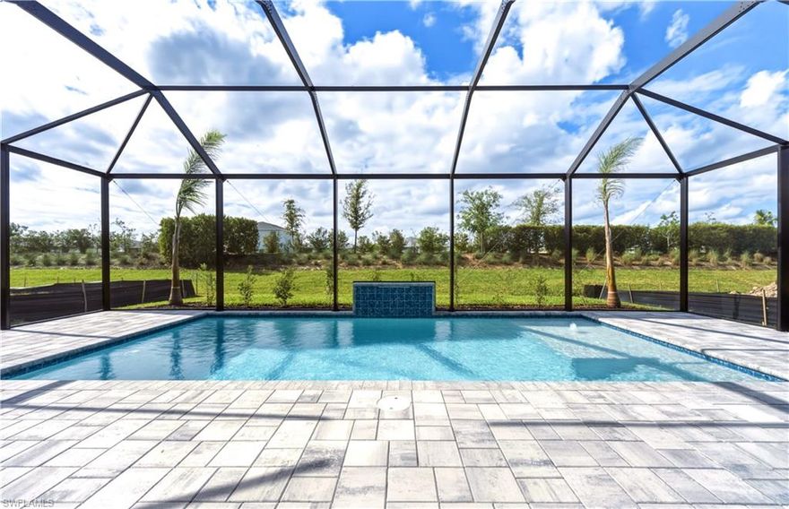 Step into this exceptional newly built luxury home, set within an exclusive 55+ gated community designed for resort-style living. The home boasts a south-facing backyard with lush landscaping, a sparkling screened-in pool, and an expansive covered patio—perfect for relaxing in the shade or entertaining guests outdoors. Inside, a thoughtfully designed open floor plan seamlessly connects the great room, kitchen, and casual dining area, creating an inviting space ideal for hosting family and friends. Carefully curated design elements are featured throughout, bringing warmth, elegance, and personality to every room. The primary suite serves as a serene retreat, featuring a spa-inspired bathroom with dual vanities, a spacious walk-in shower, and a generous double-sided walk-in closet. Guest accommodations include Jack-and-Jill bedrooms that offer both privacy and convenience, while a flexible bonus room can easily function as a home office, den, or hobby area. Constructed to modern building standards, this home includes impact-resistant windows and doors and is backed by a builder warranty for added reassurance. Residents enjoy access to a private amenity center offering a full-time lifestyle director, state-of-the-art fitness center, resort-style pool, pickleball and tennis courts, a golf simulator, and a variety of social activities. For additional details, including interior design selections and floor plan, please refer to the MLS supplements. Lot 4730.