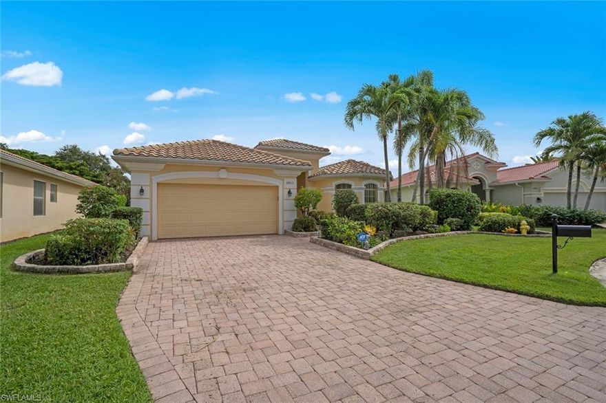 Welcome to Belle Lago...a family friendly, NATURAL GAS community located WEST of 75 in Estero! This Toll Brothers Saranac model sits on a quiet cul-de-sac lot with plenty of yard space to add a custom pool and spa! This single-story 2,567 sf. home is the perfect space for year-round residents OR snowbird retreat with 4 bedrooms, 3 FULL baths and a 2-car garage. NEW TILE ROOF in 2018, WHOLE HOUSE GENERATOR added in 2020, NEW SMOKE DETECTORS 2021, NEW WATER HEATER 2020! The light and bright interior has been freshly painted 2022! Soaring volume ceilings and water view lend an open and airy feel to this great room floorplan. Additional highlights include: Tray ceiling detail, recessed lighting, split bedroom layout, plenty of closet & storage space, granite countertops, white kitchen cabinetry, tile on diagonal throughout main living areas and kitchen, wood flooring in bedrooms and clear (Lexan) hurricane shutters for storm protection. Belle Lago is an amenity rich community with a 24/7 guarded gate. Ideally located between Naples & Ft. Myers with quick access to 41, I-75, FGCU, RSW Airport, Coconut Point Mall, Outlets, Hertz Arena & only a short drive to the beautiful Gulf beaches!
