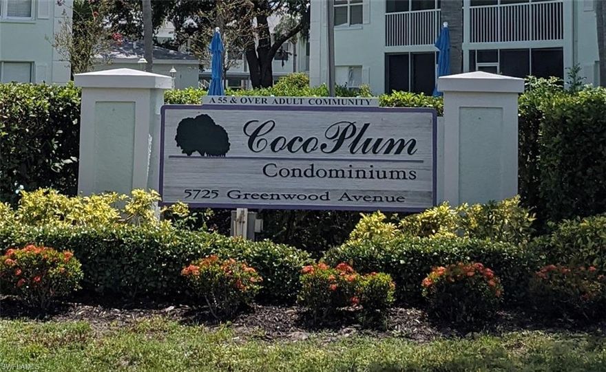 A chance to own a piece of paradise for under $200,000! This lovely 2 bedroom/2 full bathroom 2nd story condo is in the charming 55+ community of CocoPlum Condominiums.  Within 2.1 miles of Warm Mineral Springs Park, access to Sumter Blvd Greenways, close to shopping and 11 miles to Blind Pass Beach.  This well maintained condo has a new roof in 2020, new AC in 2020 , and a dishwasher in 2019.   The screened lanai overlooks the heated pool.  The floor plan is open with vaulted ceiling and plant shelves by the kitchen area.  There is one assigned covered parking space.  And other open parking spaces.