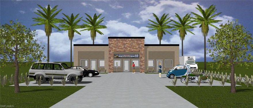Here is an illustration of a building for 628 Nicholas Pkwy E, Cape Coral, Florida. It could be anything, a flex building office/warehouse, office, convenience store, etc. Key points: Best location in town for your professional commercial building. This oversized waterfront lot with a concrete seawall and deck is located in the heart of city government agencies across police station and adjacent to city future park and recreation land. All city assessments are paid in full. Land for sale or build to suit, seller is a State Certified General Contractor. Thank you.FRESHWATER LOT IN THE HEART OF THE CITY!!! A great opportunity !!!!!!! SEAWALL IN !!!!!!!!!!!!! Assessments paid in full!.!!!!!!! SEAWALL AND CONCRETE DOCK IN PLACE