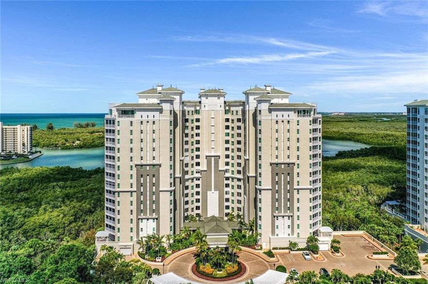 Enter this stunning residence from your own private elevator and be immediately captivated by breathtaking views of Turkey Bay and gorgeous sunsets over the Gulf of Mexico. This best-value offering in the Grande Preserve delivers an exceptional lifestyle in one of Naples' most prestigious coastal communities. The spacious 3-bedroom, 3½-bath floor plan is thoughtfully designed for both comfort and privacy. A chef's kitchen impresses with granite countertops and premium GE Monogram appliances, while each of the three bedrooms features its own en suite bath. The generously sized primary suite is strategically separated from the two guest suites, ensuring the ultimate in privacy for owners and visitors alike. Residents enjoy seamless access to the exclusive Floridian Beach Club, with membership available for transfer to the new owner. The Floridian shuttle departs directly from your lobby, whisking you to the beach in minutes. The Grande Dominica building further pampers with a private pool and spa, barbecue area, two underground parking spaces, a private fitness room, storage locker, bicycle storage, and a full-service Concierge Center. At the heart of community life is The Club at the Dunes, a stunning social hub where neighbors become friends and every day feels like a resort getaway. The Club offers an elegant fine dining restaurant, an indoor-outdoor bar, a resort-style pool, a tiki bar, a state-of-the-art fitness center, a staffed tennis and pickleball facility, all designed to elevate your everyday living experience. The Dunes is widely recognized as The Premier Coastal Resort Community in Naples, and this furnished residence represents your opportunity to experience it at an extraordinary value.