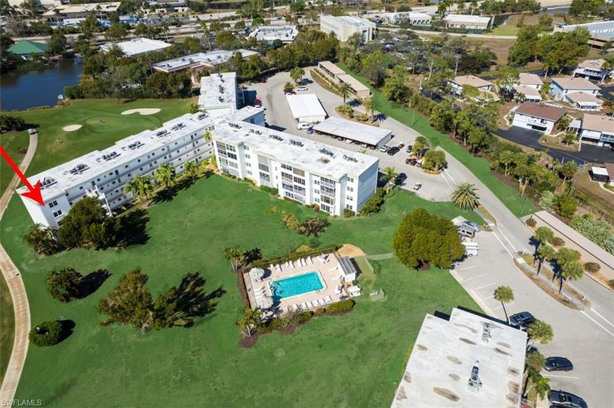 Amazing Panoramic Sunset Views! Top Floor End Unit features 2 Bedrooms and 2 Baths in the Seven Lakes Golf & Tennis Community! This stunning condo overlooks the 17th and 18th Fairways. Offered Furnished and Move in ready! The President Floor Plan offers 950 sq. ft. of comfortable living! Quality furnishings. The kitchen and bathrooms have been updated. Enjoy Florida living at its best from the screened in lanai. Includes Carport #14. A/C (2023) and hot water heater (2016). Additional highlights include exterior storage and complimentary same-floor community laundry. The building has a freshly painted exterior and all assessments are paid. Seven Lakes is a bundled golf, 55+ active adult community featuring a newer executive golf course and resort-style amenities: • 6 heated pools • 6 Har-Tru tennis courts • Pickleball, shuffleboard & bocce ball • Fitness center, billiards, wood shop, library & card rooms • On-site restaurant • Full-time recreational staff with dinners, movies & dances. Pet-friendly (1 pet under 25 lbs) with a 24-hour manned guard gate. The monthly fee includes bundled golf for two, cable, Wi-Fi, water, sewer, trash, building maintenance, and structure insurance—you only pay for electricity! No golf transfer fees, no green fees, and no food minimums. Conveniently located just minutes from restaurants, beaches, and RSW Airport. Come experience the lifestyle—this is Florida living at its finest!