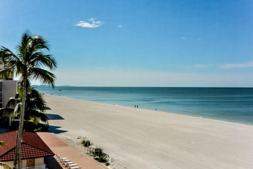 BEAUTIFULLY UPDATED, TURNKEY FURNISHED GULF FRONT condo in Dolphin Way at Hickory Pointe, with a great rental history. This charming, tastefully decorated 1 bedroom, 1 bath unit is the perfect beachside getaway! Top floor location at front of building allows for exquisite southwest views of the gulf. Features include diagonally laid tile throughout (including lanai); well-equipped kitchen with granite counters, tile backsplash, breakfast bar, newer appliances and lighted tray ceiling; bathroom with granite topped vanity and shower with upgraded tile and quality  frameless glass doors; full-length plantation shutters over bedroom sliding doors; new AC in 2013; and hurricane grade electric shutters on lanai. Beachside community pool and sun deck, and tennis bayside across the street. Assigned under building parking next to elevator and storage closet that includes beach chairs and accessories. Great location between Ft. Myers Beach and Naples. BEACH JUST RE-NOURISHED! Beautiful, wide beach with white, pristine sand.