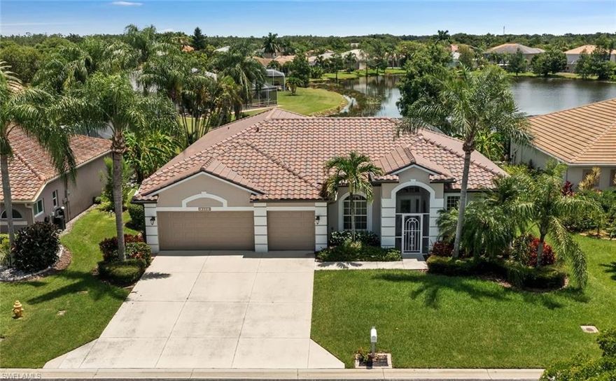 Wow! A stunning long lakeview like this is hard to find!! This spacious & meticulously maintained 3B/2Ba home w a 3 Car garage features oversized rooms & is recently updated! Updates include: new tile roof & gutters (2021), new AC compressor & coil (2020), beautiful "picture window" bronze pool cage (2018), new pool pump, timer & elec. pool heater (2021), new washer, dryer & high end 4 panel refrigerator (2022), new front door & sidelights (2022), 2 new garage doors (2021), new kitchen sink, faucet & disposal (2021), new dishwasher (2017) & more!! Great for entertaining w/ a spacious under truss lanai, saltwater htd pool, amazing sunrise & lake views! Great split plan w/oversized master bdr & huge guest bdrms! Master suite features separate soaking tub, large corner shwr & oversized walk in. Let the cross breezes blow w/3 sets of sliders incl. a pocketing wall of sliders in family rm & the front screened entry. Crown molding thru out, Cat 5 wiring, & more! Outstanding location near Publix, Whole Foods, Gulfcoast Medical. Low HOA fees ($1,498/yr), No City Taxes/CDD fees. Gated w/Clubhouse-Pickleball, tennis, playground, dog park, bocce, racquetball, fitness ctr & avail golf at CCCC!