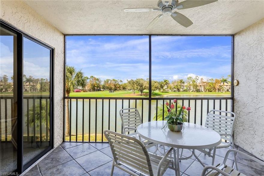 LIVE THE DREAM IN COUNTRYSIDE! Panoramic views of the golf course & lake from your lanai. Furnished for your convenience & move in ready! Second floor 2 bedroom that is light, bright & comfortable! Steps away from the pool & covered parking spot. Air conditioner is not even a year old!!  Double oven for our gourmet chefs and sliding drawers in cabinets!  The condo has seen very little use and shows well. The weather up north is cold & dreary so trade in your shovel for days at the beach and on the golf course!  Countryside is a resident owned, debt free, gated golf community that is carefree, affordable & secure, surrounded by both country charm and city conveniences.  It is close to downtown Naples with it's trendy shoppes and restaurants as well as the white sandy beaches along the Gulf of Mexico. Members enjoy a full calendar of social events at the club and all the amenities that make this home an exceptional lifestyle. Countryside also offers an active tennis association, new fitness center, bocce & pickle ball courts. There is an eclectic mix of activities in Naples providing something to keep everyone in the family entertained. Come enjoy Naples and all it's offerings!