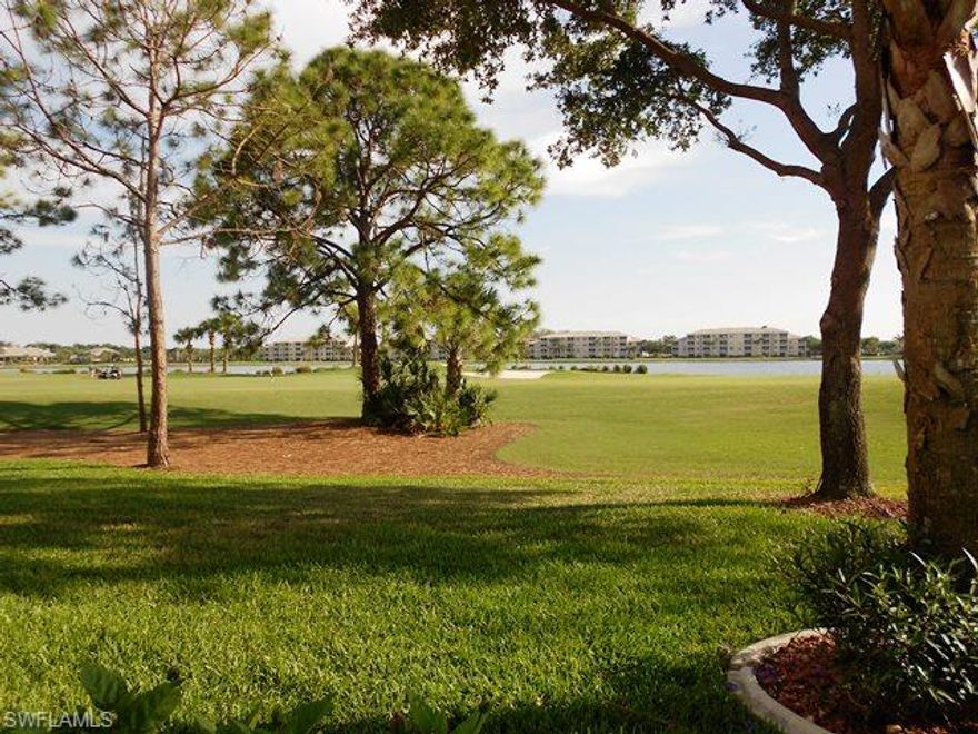 Great first floor Colonade located overlooking the 17th Fairway of the Royal golf course. The location is great with expansive views of the 38 acre lake w/ southern exposure.  This condo has a REMODELED kitchen with Raised panel kitchen cabinets, granite countertops, Whirlpool upscale refrigerator 2013. Tile & crown molding all throughout the living areas. Laminate wood flooring in both bedrooms.  Master Bath has new cabinetry with extra drawers for storage, double sinks & granite countertops. Rheem A/C & Hot water tank were replaced in 2011. Home has manual hurricane shutters for rear lanai. All other windows have the high Impact window film.