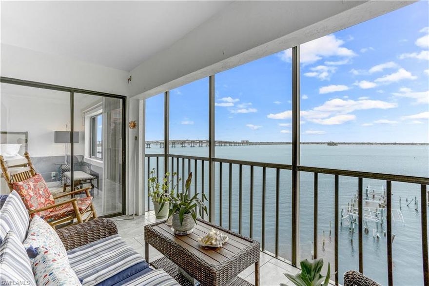 Welcome to Marina Terrace, one of Downtown Fort Myers’ best kept waterfront secrets where riverfront living, boating convenience, and walkable city lifestyle come together. This beautifully positioned 4th-floor residence offers sweeping views of the Caloosahatchee River, where each evening ends with spectacular Southwest Florida sunsets and mornings begin with boats passing quietly along the water. From the comfort of your lanai, watch dolphins play in the river or simply enjoy the peaceful rhythm of waterfront living. What truly sets this property apart is something incredibly rare in downtown Fort Myers: your own deeded boat slip with direct Gulf access. Step out to the dock, untie the lines, and spend the day exploring Sanibel, Captiva, or cruising the Caloosahatchee River. For boating enthusiasts, this is an opportunity that rarely becomes available. Inside, the 2-bedroom, 2-bath split floor plan offers over 1,201 square feet of comfortable living space with thoughtful updates including new kitchen countertops, a newer A/C system, water heater, a kitchen water softener system, and an automatic hurricane shutter on the lanai for convenience and peace of mind. Marina Terrace is a boutique riverfront community with only 20 residences, creating a quiet and private atmosphere rarely found this close to the city center. Residents enjoy a gated entry, elevator access, indoor heated pool, fitness room, and covered parking. The community’s newly rebuilt composite docks and pilings have restored the waterfront amenities, ensuring years of enjoyment ahead. Location is another standout feature. From your front door, it’s just a short walk to Downtown Fort Myers’ vibrant River District, where you’ll find waterfront restaurants, live music, art galleries, theaters, boutique shopping, and year-round events. Whether you're searching for a primary residence, winter retreat, or boater’s escape, this property delivers a rare combination of waterfront views, private boat access, and downtown convenience. Come experience the lifestyle that makes this property truly special.