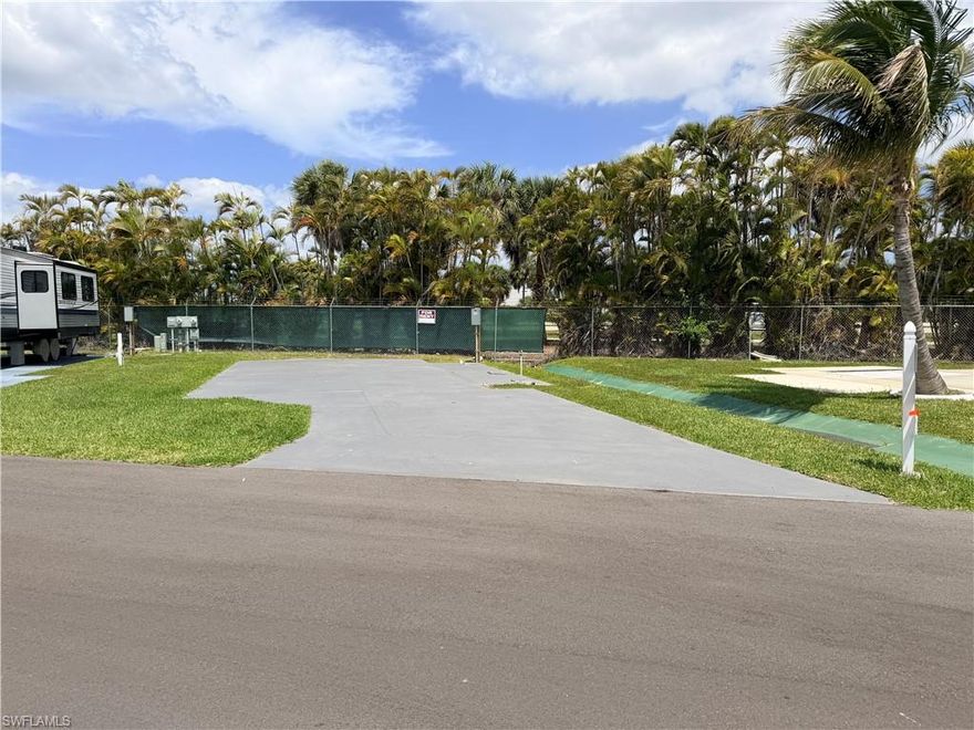 This private rear lot comes with upgraded 30/50/120 Amp Electrical service and has a well-groomed and painted concrete pad. Park your RV, park model or ANSI tiny home or build your new manufactured home. There’s so much to do in this community with just a short stroll to the amenities such as shuffleboard, swimming, volleyball, pickleball, tennis, horseshoes, and more. Palmetto Palms also offers boat storage and is biking or walking distance to Bunche Beach. Water, Sewer, Cable and Electric available in the community. This lot is located in the non-pet section and golf carts are allowed. Very close to FMB and Sanibel beaches, restaurants, and all this area has to offer. Great location with close proximity to beaches, restaurants and all that SW Florida has to offer! Lot size is 36x56. Survey on file.