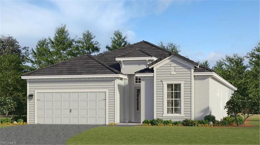 One or more photo(s) has been virtually staged, AI generated or rendered.  THIS POOL HOME IS READY FOR YOU NOW!! Sandy Key is a new community offering single-family homes located near top-rated schools, outdoor recreation, great dining and beautiful beaches in sunny Fort Myers, FL. This spacious contemporary home features an airy kitchen that joins the family and dining rooms in an open design with access to a covered lanai for outdoor experiences. Near the entry, a secondary suite is adjacent to a flexible den perfect for an office space or home gym. The owner’s suite is ideally located at the back of the home. Prices, dimensions and features may vary and are subject to change. Photos are for illustrative purposes only.