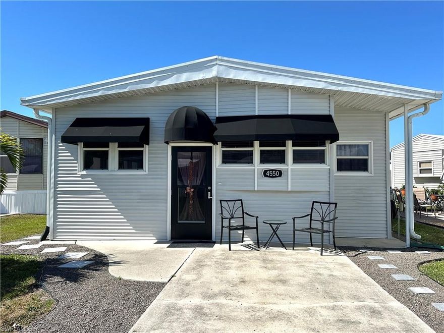 Welcome to this charming 2 bedroom, 1 bath mobile home cottage located in the desirable Riverwoods Plantation. This home is designed for comfortable living, and tastefully decorated, making it a cozy retreat that feels just right.

Step outside to discover an inviting outdoor area complete with a well-maintained patio and lush landscaping, enhanced by new awnings that add to the charm. The newer AC system ensures your comfort year-round in this delightful space.

Riverwoods Plantation offers an active lifestyle for residents, featuring a full-time activity director who organizes a wide range of events, from lively dances and community dinners to card games and sports. Enjoy fun-filled days with activities such as sand and pool volleyball, pickleball, tennis, shuffleboard, and bocce.

For those who love the water, there is boat storage available along with a convenient boat ramp and kayak/canoe launch on the scenic Estero River, allowing residents to fully embrace the beauty of nature.

Don’t miss out on the opportunity to experience the quaint and cute lifestyle this cottage has to offer in a vibrant community!