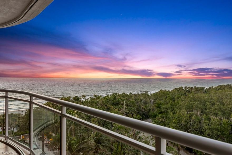 Moraya Bay’s Beach House floor plan offers over 4,500 luxurious square feet of living space with mesmerizing views over Vanderbilt beach, adjacent state park preserve, and miles of Gulf of Mexico waters, all the way up the coast. Located mid-building on the 6th floor with private elevator access, rich wood flooring and custom cabinetry accent the warmth and elegance of this beach retreat. The spacious great room layout has been professionally furnished and decorated, with walls of glass showcasing the western views over a generous outdoor terrace. 3 large suites, a large den/4th bedroom, plus study allows for plenty of room for the family, and a gourmet kitchen adjacent a full size caterers kitchen make for easy entertaining when back from the beach.  Moraya Bay amenities are unmatched offering a restaurant, full pool and beach side dining, concierge service, private beach club, large state of the art fitness center overlooking the Gulf, and manned security.