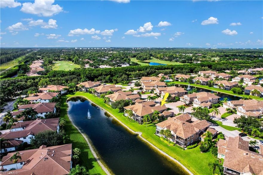 Wonderful lakefront home in the gated community of Wellington Place at Kensington! One of Naples' finest golf communities that offers a limited number of Golf, Sports, & Social Memberships to residents & non-residents. This 2nd floor unit has a side entrance w/ pavers on the driveway leading to a 2-car garage, PLUS it features a private elevator! Offering almost 2,700sf of under air living space w/ collapsing sliders from great room to screened lanai allowing for home to be opened up on the cool FL days, skylight in master bath, spacious kitchen, breakfast nook & breakfast bar, vaulted ceilings & lots of natural lighting, formal & informal sitting areas, & a guest en suite (second master suite) with French door entry, large walk-in closet & private full bath- a perfect home for an annual or seasonal resident. The lanai with a peaceful view of the lake has enough room for lounging chairs and an outdoor dining set. This home is just a short walk to the Wellington Place II Clubhouse w/ a community room, fitness room, & pool. Located on the north end of Naples w/ easy access to I-75, the Naples Airport, & beaches!