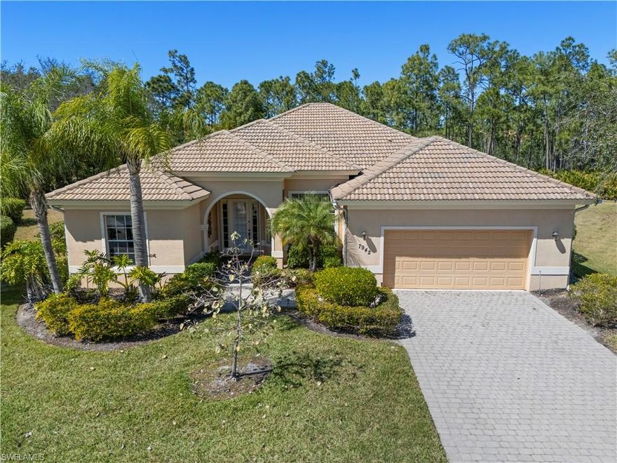 Are you looking for a spacious and grand four bedroom, three bathroom home with a formal living and dining area plus an additional family room, high ceilings, a split floor plan and a pool and spa? This home has it all! With plenty of privacy on a pie shaped lot at the end of a cul-de sac and a beautiful preserve view and northwest exposure, this home has it all. Welcome to 7942 Founders Circle in Madison Park, a well-established Naples neighborhood known for its tree-lined streets, sidewalks, lakes, and natural preserves just 15 minutes from downtown Naples and easy access to Marco Island. With low quarterly HOA fees, the community offers a comfortable and easy lifestyle in an incredible location near plenty of shopping and dining, including the new Whole Foods that is coming in. 
Situated on a large cul-de-sac lot, this light and bright single-story home enjoys an expansive yard that is maintained by the association, offering space to enjoy without the upkeep. As you enter this nearly 2,800 square foot home, you will immediately notice the soaring ceilings and open concept formal living and dining area with picturesque views of your pool, spa and private yard.  The split-bedroom floor plan provides privacy and space, while formal living and dining areas, a spacious family room, and open concept kitchen make for fantastic for everyday living and entertaining. 
The spacious primary suite features beautiful large windows overlooking the pool, dual walk-in closets and a large primary bathroom with a walk-in shower, separate soaking tub and dual vanities. A private pool and spa provide a relaxing setting for outdoor living.  Built in 2006 with concrete block construction, a tile roof, and an attached two-car garage, the home offers generous interior space and a thoughtful single-story layout. This home won’t last. Come and get your slice of paradise today!