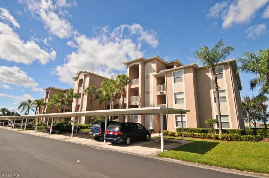Wow, what a view from this fourth floor Ashbury!  Enjoy the sunsets while feeling like you are in a treetop canopy.  This home is offered with the furnishings negotiable so you have a great choice of what you'd like to do.  This is a 2 bedroom, 2 bath with white raised panel kitchen cabinets, crown molding, large tile in the entry, kitchen and bathrooms.  This building was one of the last ones built in Heritage Palms so it is built to 2004 code and has impact doors.  You are just steps from the clubhouse, fitness center, tennis courts, club pool and restaurant.  Heritage Palms is a 36 hold Championship golf course community with many amenities for the non-golfer as well.  Try tennis, bocce ball, card-playing, watching sports at the tiki-bar or joining your friends for dancing on Friday nights with live music.  Call for your private showing today.