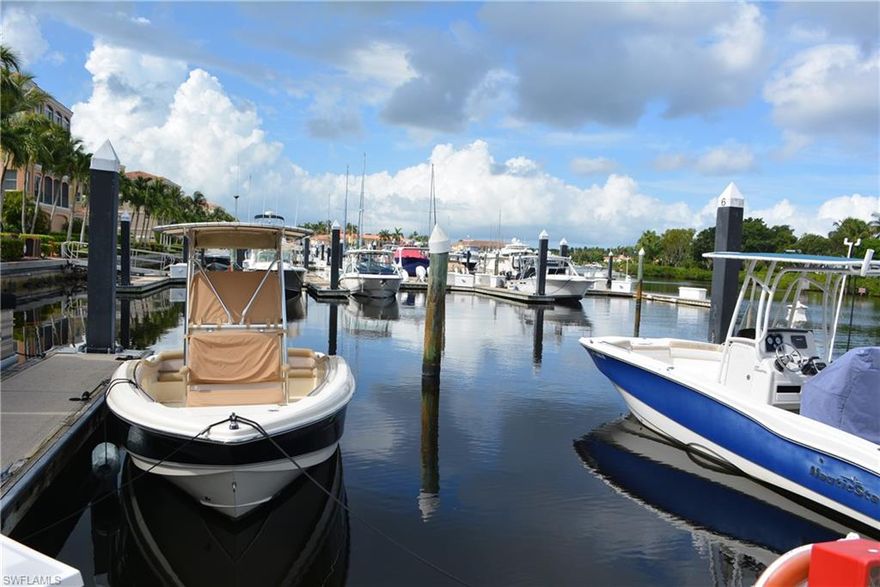38' J-7 will accommodate a boat up to 40' 10" with approved variance, maximum beam is 14' 5", Condo Association fee $350 a month and includes use of the Marina Center, $150 application fee once, non-residents pay $186 annually to the Master Association for community access. Concrete floating docks with electricity. The marina has a pump out near each slip, a fuel dock with gas and diesel, laundry, showers and full time staff 7 days a week. Most of the stated beam width has been measured by marina staff but some of the beam width have not been measured so the developer numbers are stated. The Gulf Harbour Marina is actually on the Intracoastal Waterway about 5 miles to the Gulf Of Mexico.