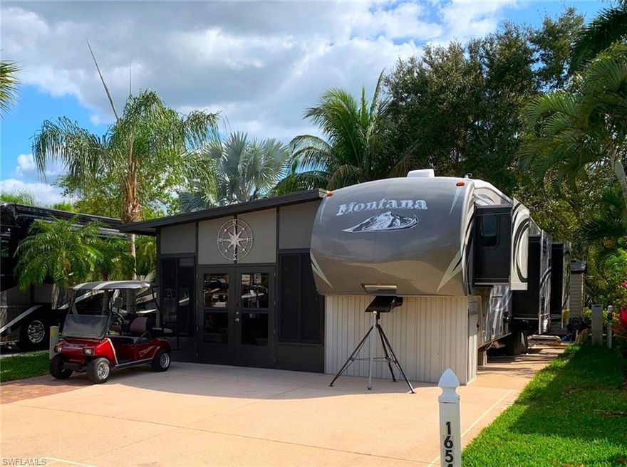 SILVER LAKES R/V RESORT AND GOLF CLUB Take a look at this GREAT opportunity to own at the premiere R/V golf resort in Naples. This lot(35x70) is located on the preserve and includes an incredibly well maintained 2013 34ft Montana 5th wheel( 4 slideouts) with attached lanai and utility shed with washer and dryer. This is a GREAT way to become a part of one of the most active communities in Naples only minutes from Marco Island and downtown Naples. Silver Lakes is one of the top communities in SWFL., providing a high quality life style and activities galore at a very reasonable cost. The executive golf course program is excellent and inexpensive. Tennis/Pickle Ball, Bocci, horseshoes along with three swimming pools provide a variety of entertainment. A must see property
